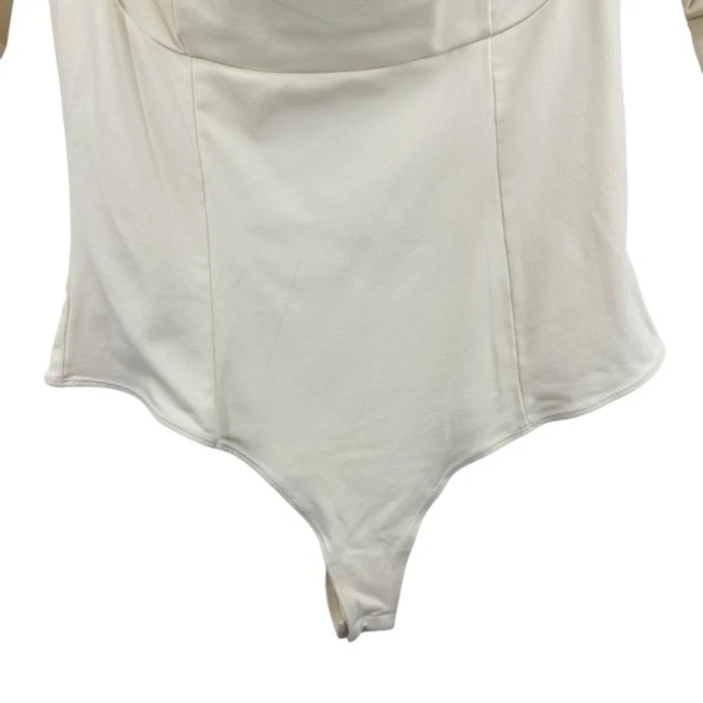 Intimately Free People Bodysuit Square Neck‎ Cutout Cream Fitted Sexy Top Size L